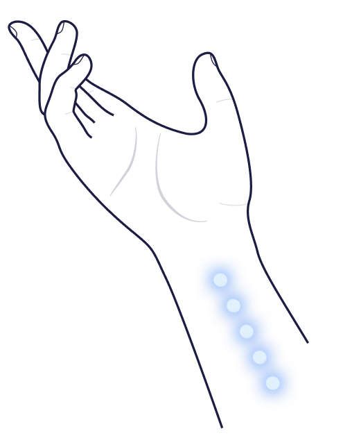 Illustration of a hand snapping fingers with motion lines and floating dots.