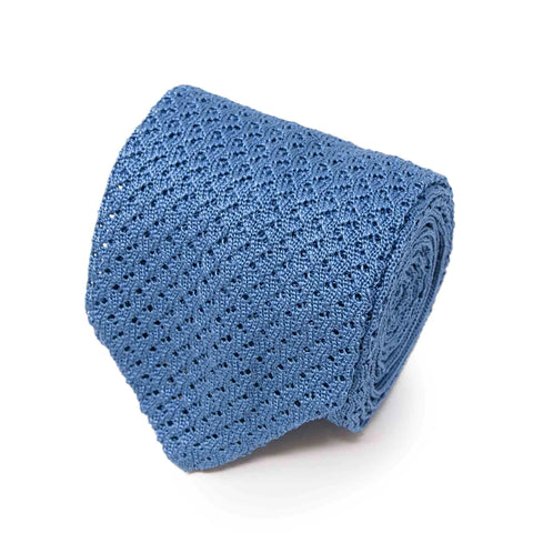 sky blue hazelnut v point knitted tie - sera fine silk