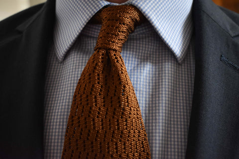 havana zig zag v point knitted silk tie - sera fine silk