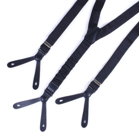 black moire silk suspenders button only - sera fine silk