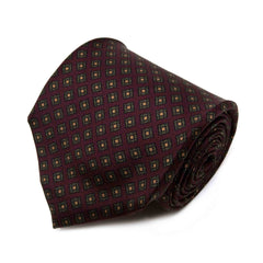 burgundy squares patterned silk tie - sera fine silk