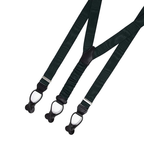 Green Moire Silk Suspenders - Button Only | Serà Fine Silk