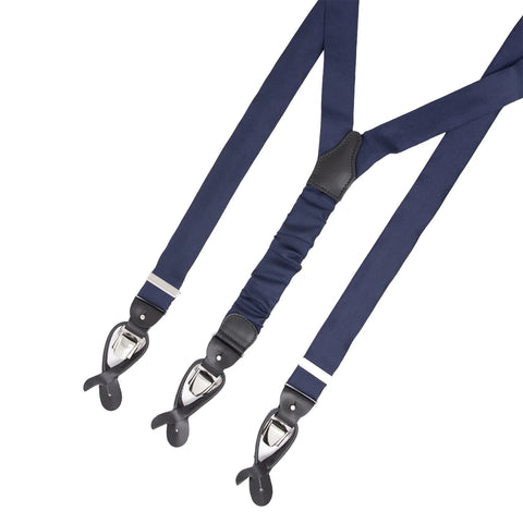 Navy Blue with Black Leather Suspenders