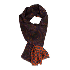 Orange Medallions pattern silk and wool scarf - sera fine silk