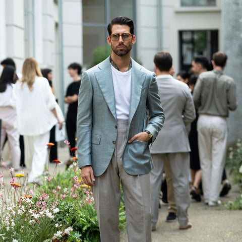 Pitti 104 Carlos Domord wearing Serà Fine Silk Amore Fai presto bandana