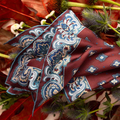 Elleboro Dark Burgundy Silk Pocket Square