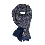 Navy Blue and Brown Cashmere & Silk Scarf