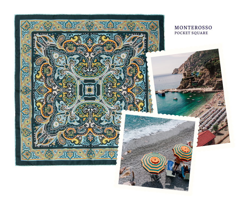 summer destinations Monterosso silk pocket square