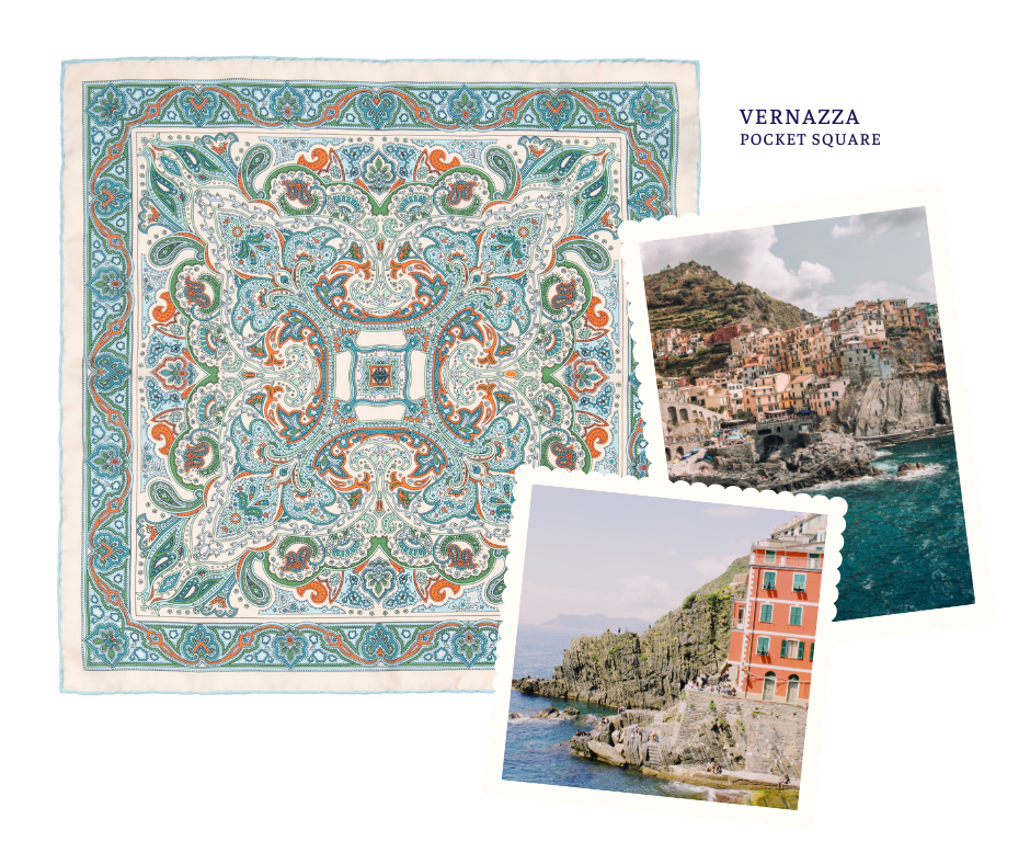 Summer destinations Vernazza silk pocket square