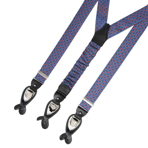 Blue and Red Squares Silk Suspenders