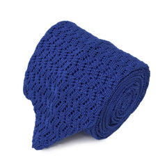 royal blue zig zag v point knitted tie - sera fine silk