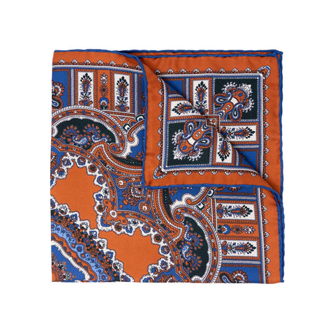leather barolo orange silk pocket square - sera fine silk