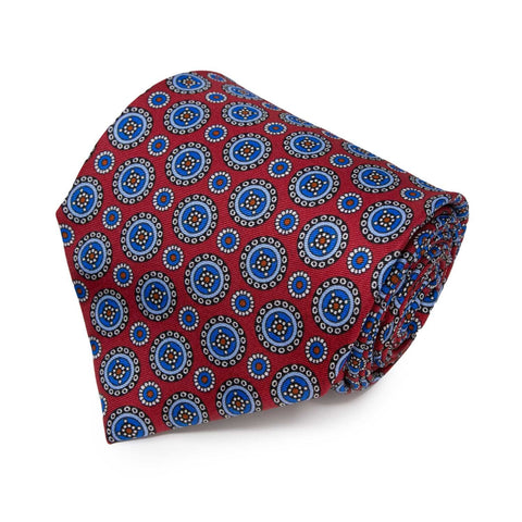 Red with Light Blue Round Patterned Silk Tie | Sera Fine Silk