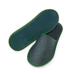 green with small square dots silk and leather slippers - sera fine silk