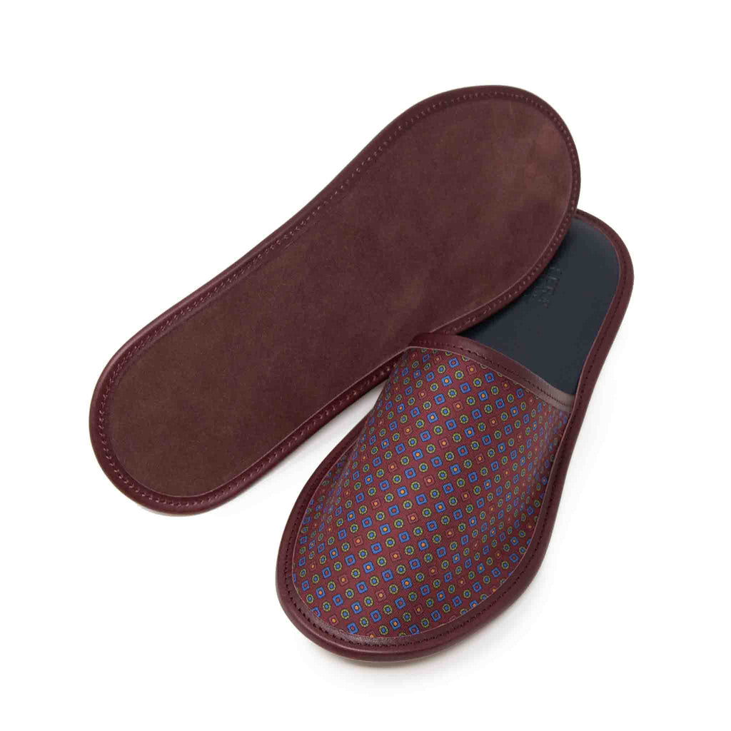 SERA' FINE SILK Blue and Burgundy Silk & Leather Slippers Made in Italy, SHOP ONLINE
