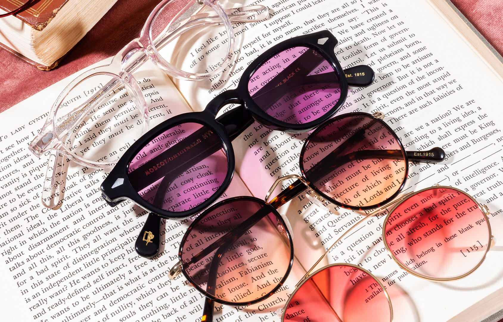 A spectrum of pink and purple tinted lenses