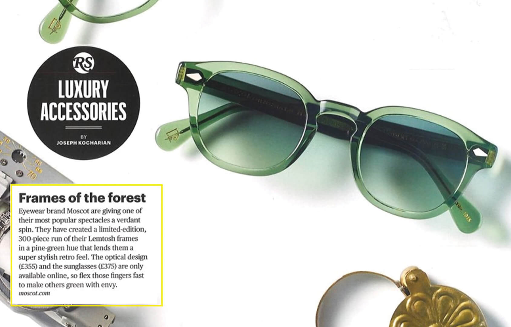 Rolling Stone favors the Exclusive LEMTOSH in Pine in their Round up of Luxury Accessories 