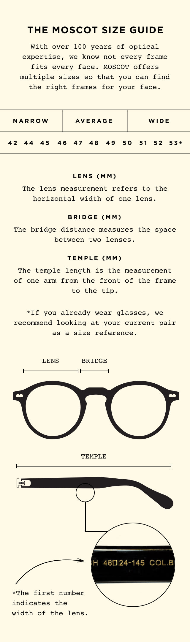 Glasses Frame Size Chart