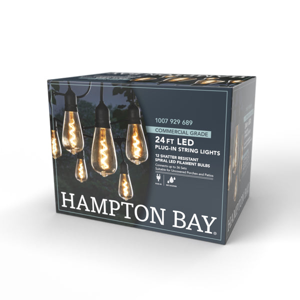 HAMPTON BAY Indoor/Outdoor 12-Light 24 ft. Smart Plug-in Edison Bulb RGBW  Color Changing LED String Light Powered by Hubspace - Matthews Auctioneers