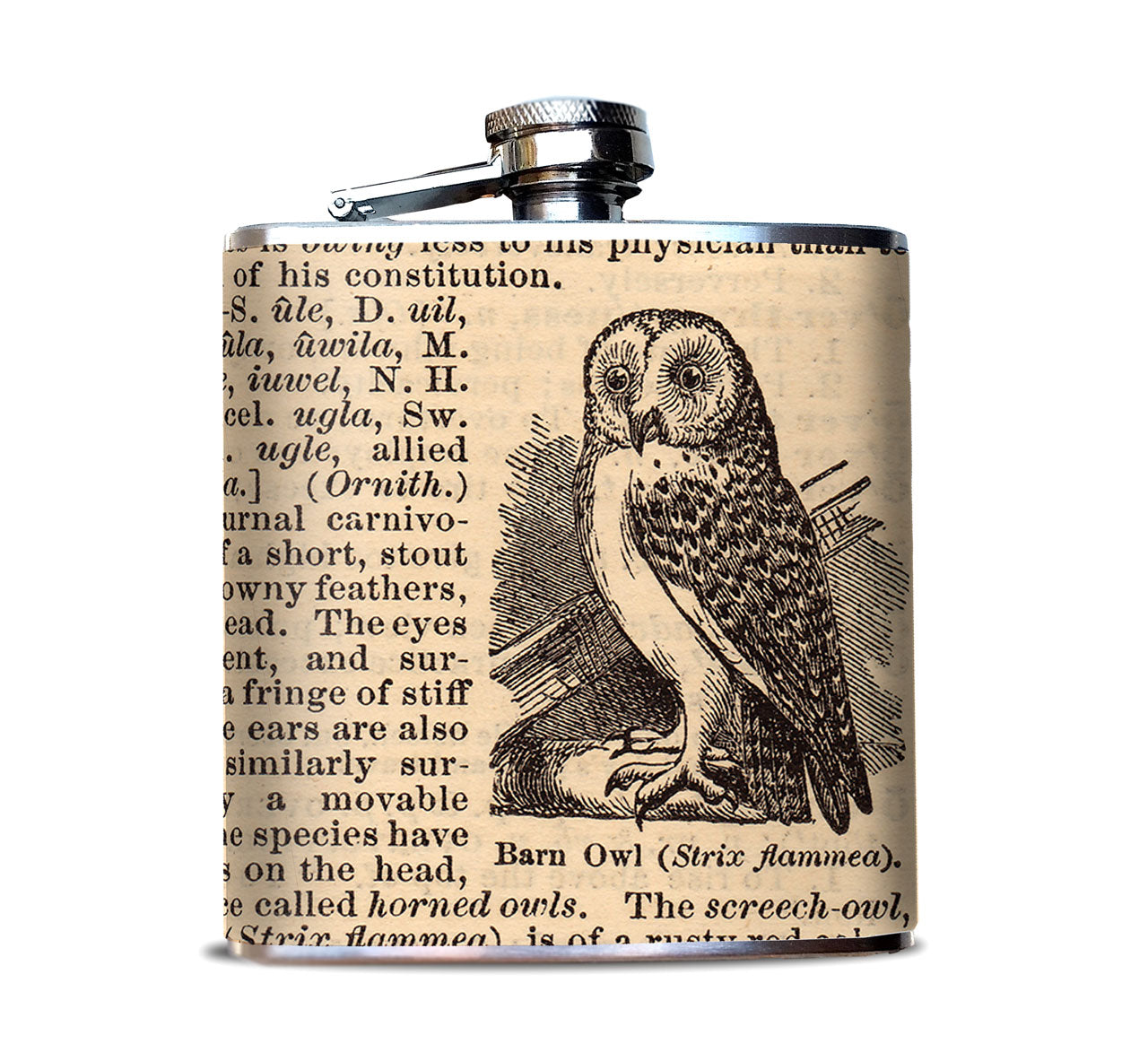Owl Dictionary Page Hip Flask Oso And Bean