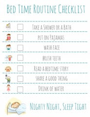 Bed Time Routine Checklist - Back to School