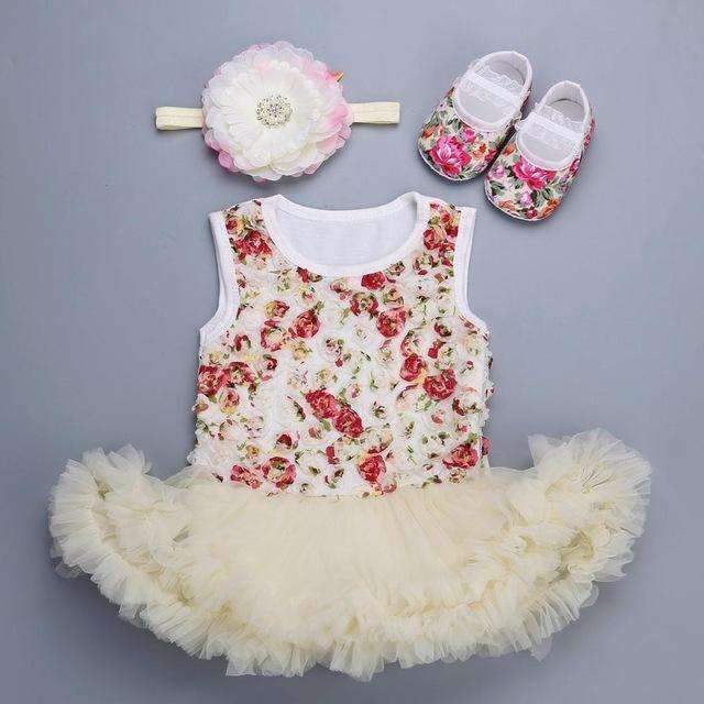 0 3 Months Baby Girl Dresses Headband Shoes Set Infantil