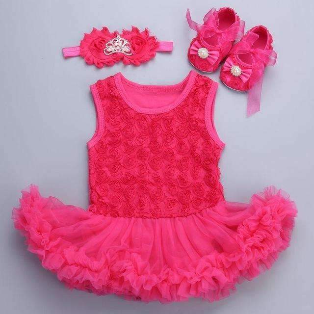 0 3 Months Baby Girl Dresses Headband Shoes Set Infantil