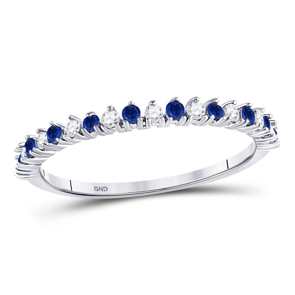 10kt White Gold Women's Blue Sapphire Diamond Alternating Stackable Band Ring 1/5 Cttw