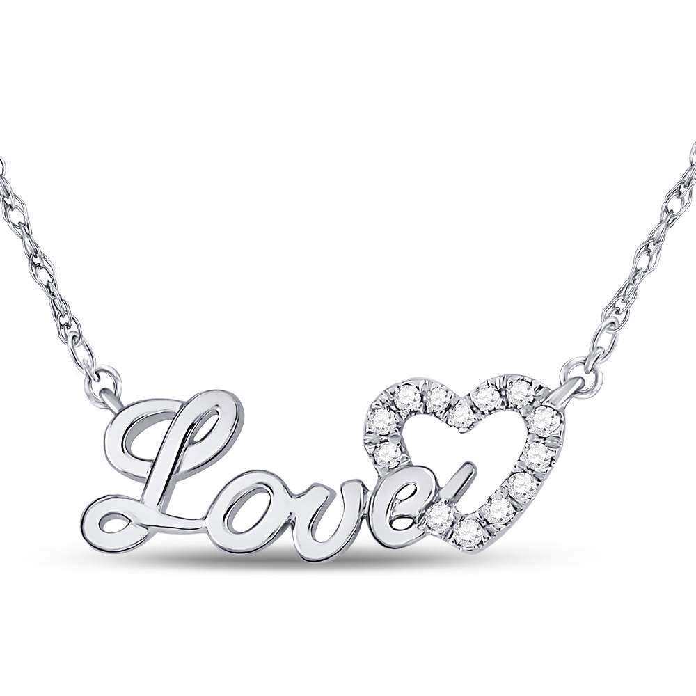 10kt White Gold Women's Diamond Love Heart Pendant Necklace 1/6 Cttw