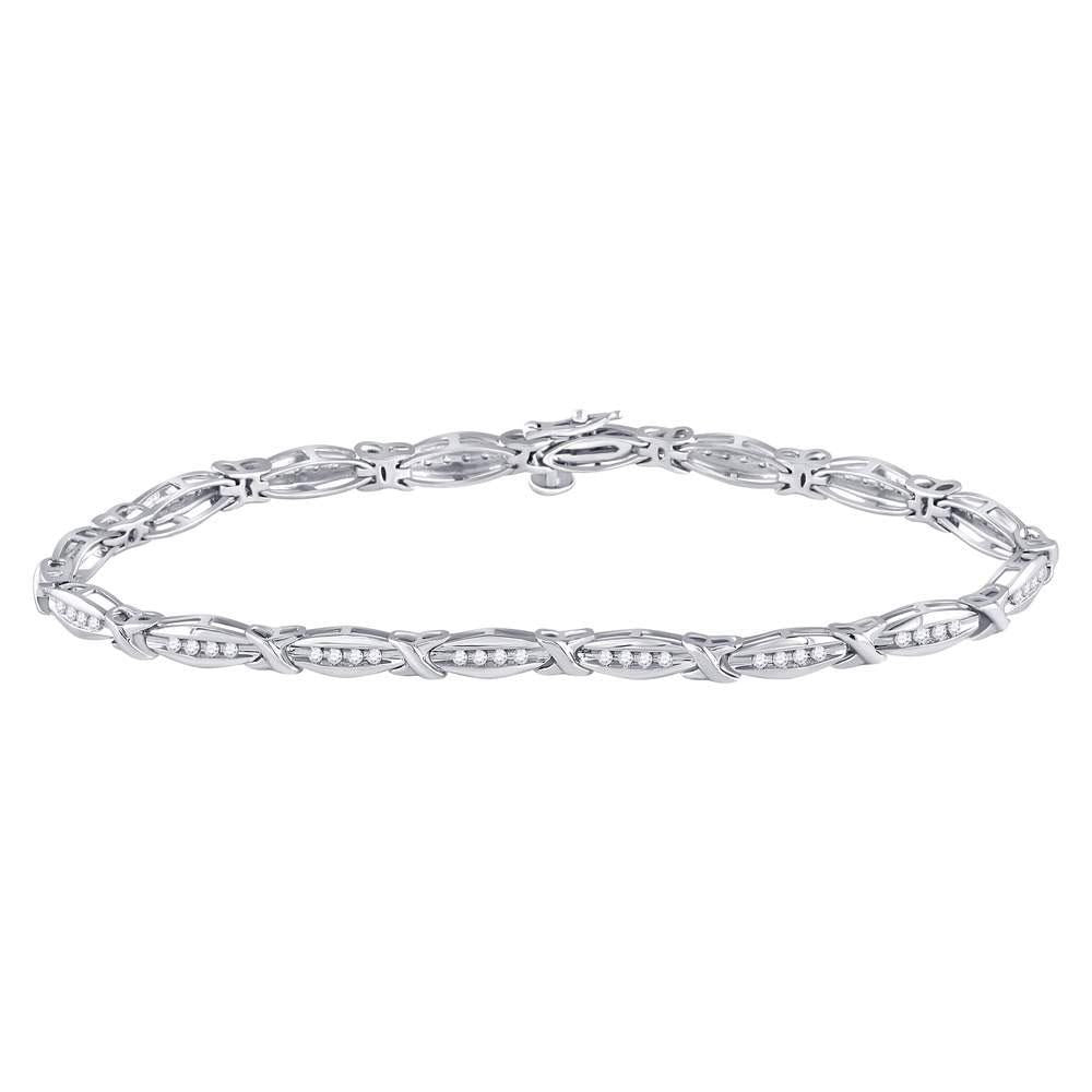 10kt White Gold Women's Diamond X Link Fashion Bracelet 1/2 Cttw