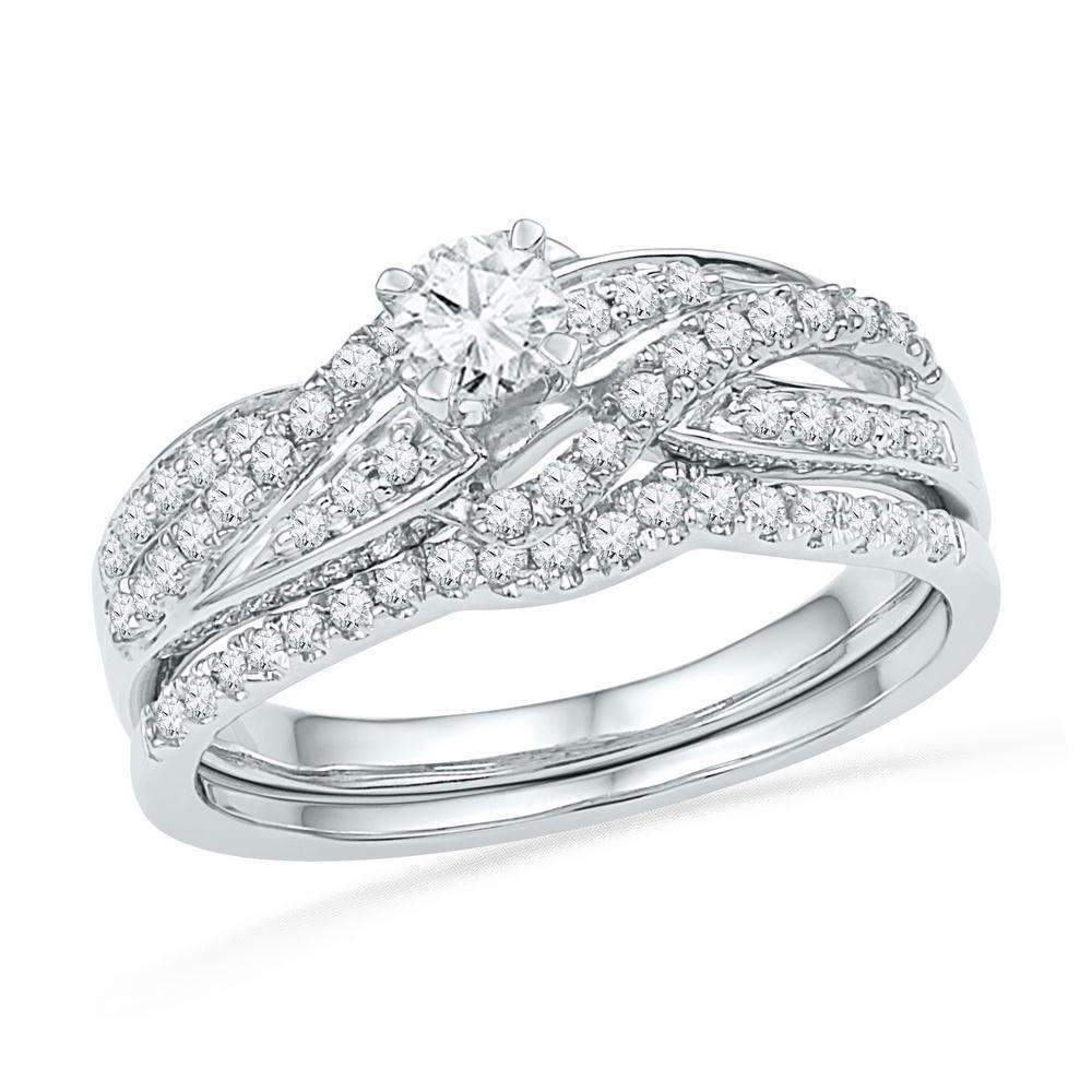 10kt White Gold Women's Round Diamond Bridal Wedding Engagement Ring Band Set 1/2 Cttw - FREE Sh