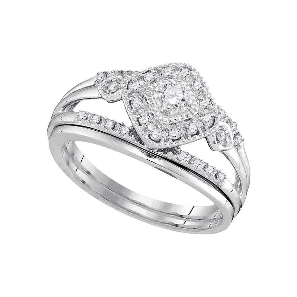 10kt White Gold Women's Round Diamond Bridal Wedding Engagement Ring Band Set 1/3 Cttw - FREE Sh