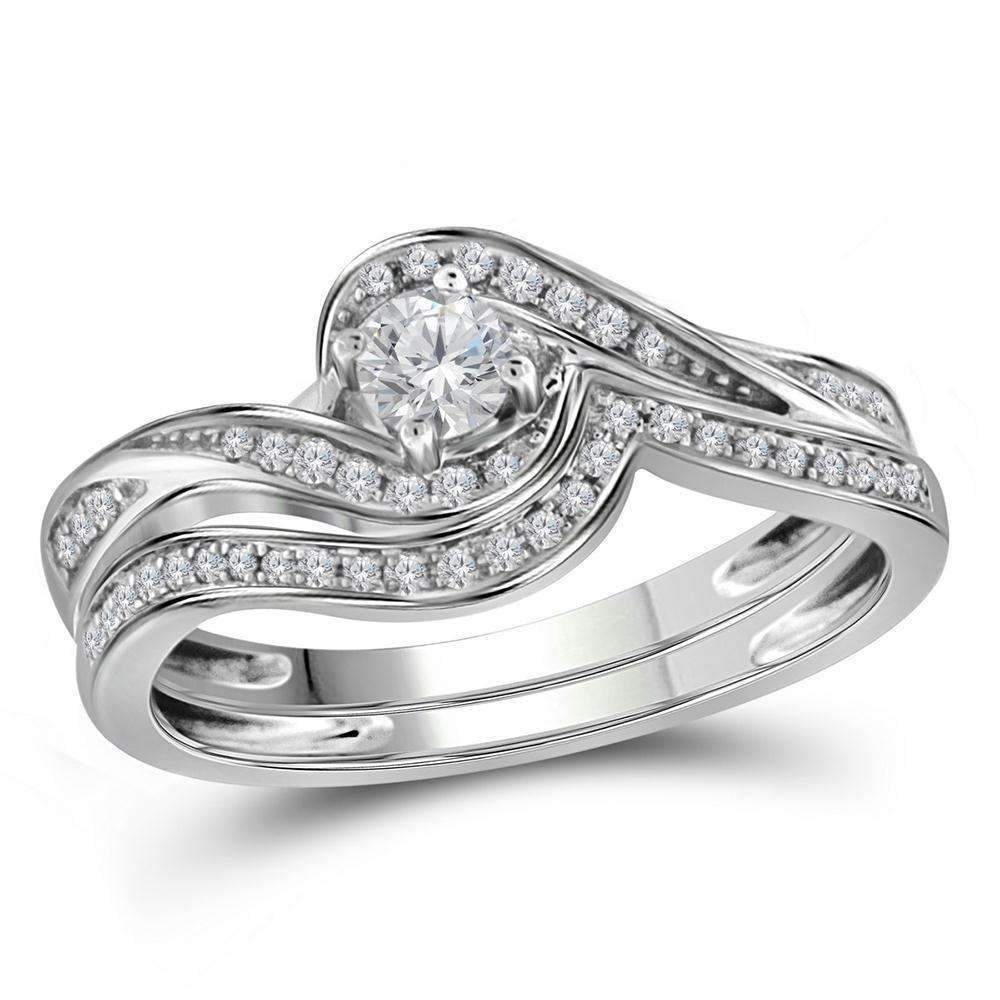 10kt White Gold Women's Round Diamond Bridal Wedding Engagement Ring Band Set 1/3 Cttw - FREE Sh