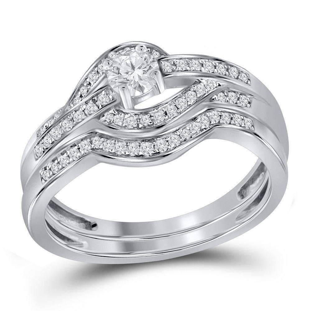 10kt White Gold Women's Round Diamond Bridal Wedding Engagement Ring Band Set 1/3 Cttw - FREE Sh