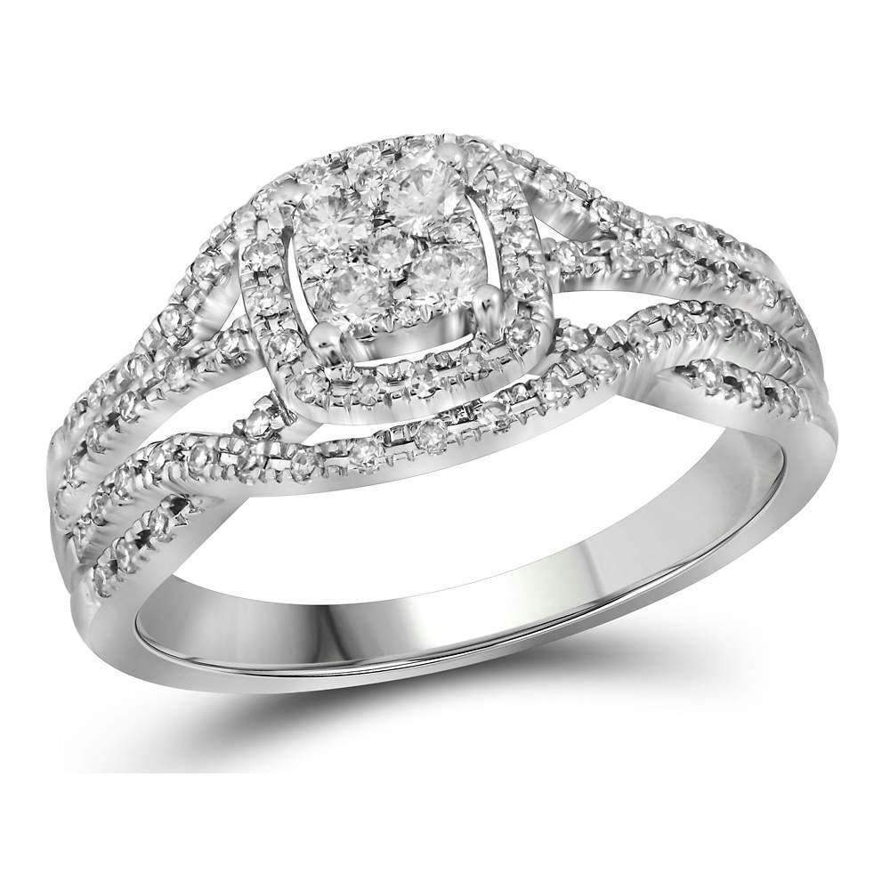 10kt White Gold Women's Round Diamond Cluster Bridal Wedding Engagement Ring 1/3 Cttw - FREE Shi