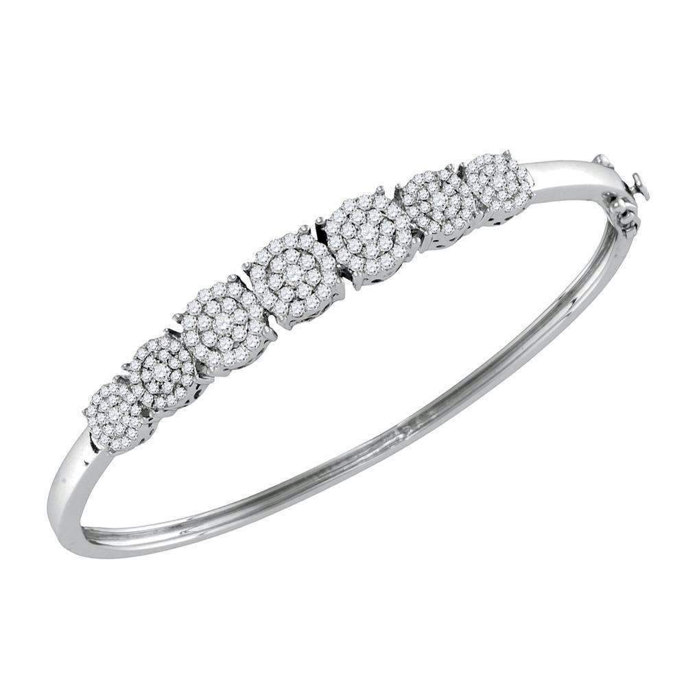 10kt White Gold Women's Round Diamond Concentric Cluster Bangle Bracelet 1-1-3 Cttw - FREE Shipp