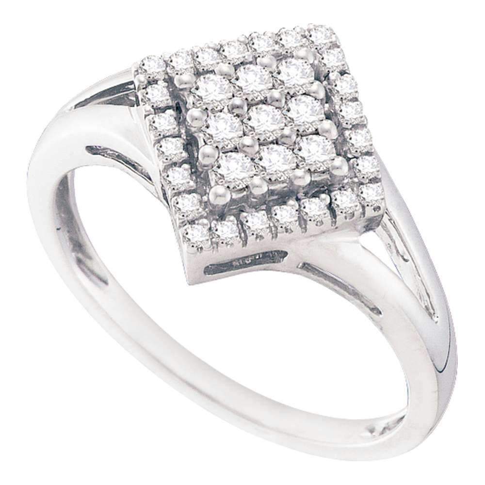 10kt White Gold Women's Round Diamond Diagonal Square Cluster Ring 1/4 Cttw - FREE Shipping (US/