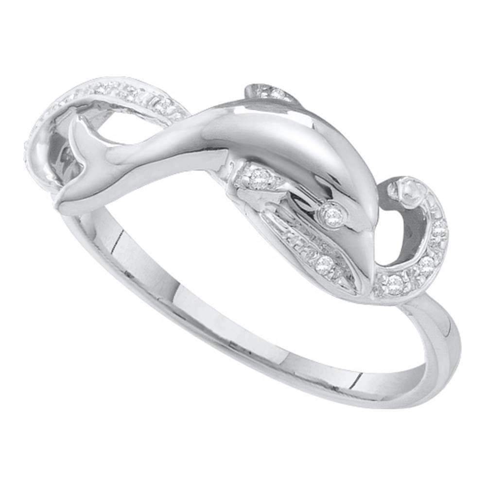 10kt White Gold Women's Round Diamond Dolphin Ring 1/20 Cttw - FREE Shipping (US/CAN)