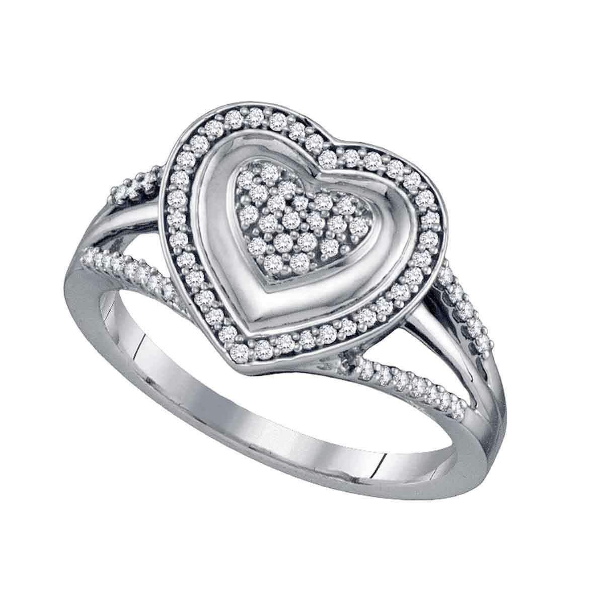 10kt White Gold Women's Round Diamond Framed Heart Cluster Ring 1/4 Cttw - FREE Shipping (US/CAN