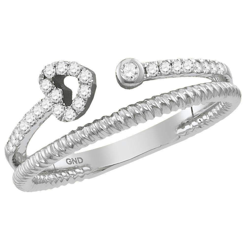 10kt White Gold Women's Round Diamond Heart Bisected Stackable Band Ring 1/6 Cttw - FREE Shippin