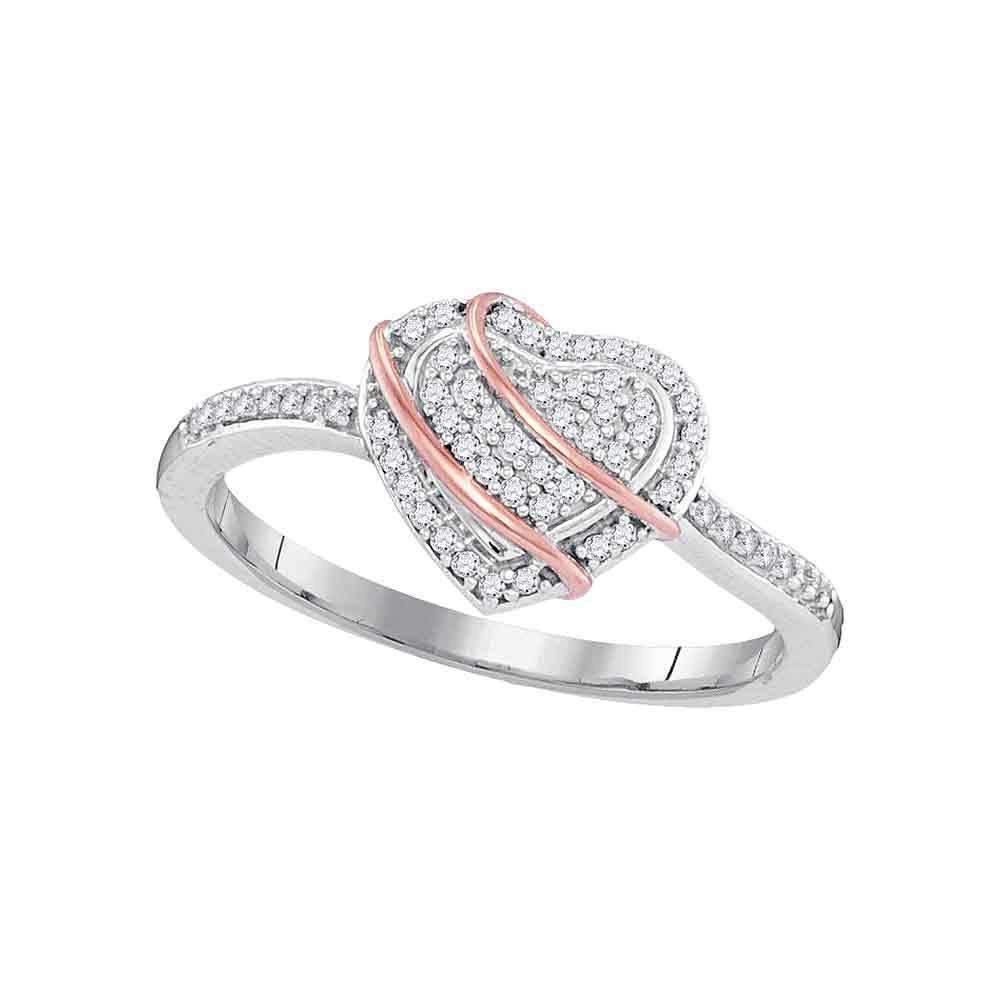 10kt White Gold Women's Round Diamond Heart Cluster Ring 1/6