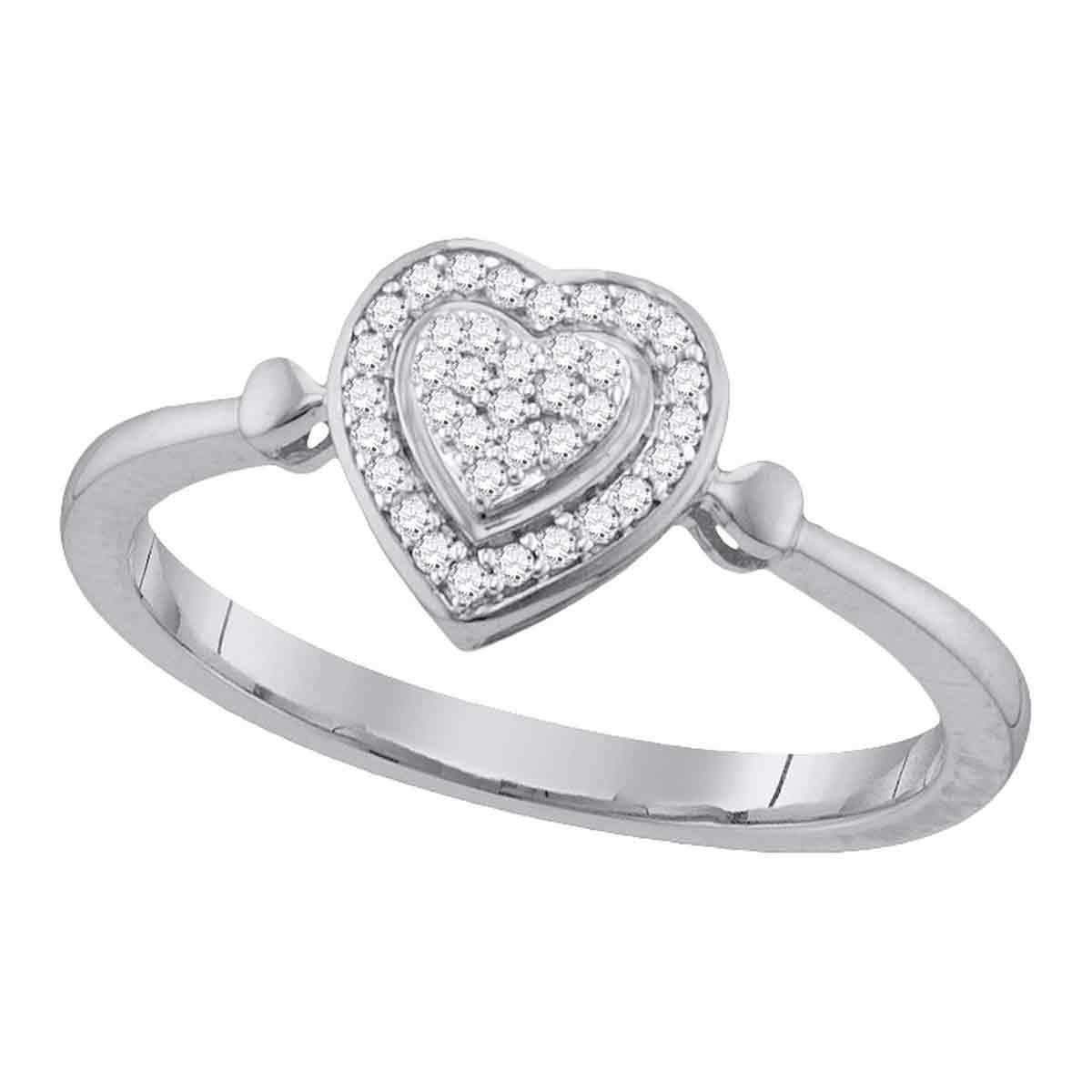 10kt White Gold Women's Round Diamond Heart Frame Cluster Ring 1/10 Cttw - FREE Shipping (US/CAN