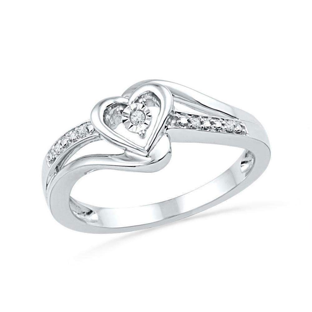 10kt White Gold Women's Round Diamond Heart Love Promise Bridal Ring .03 Cttw - FREE Shipping (U