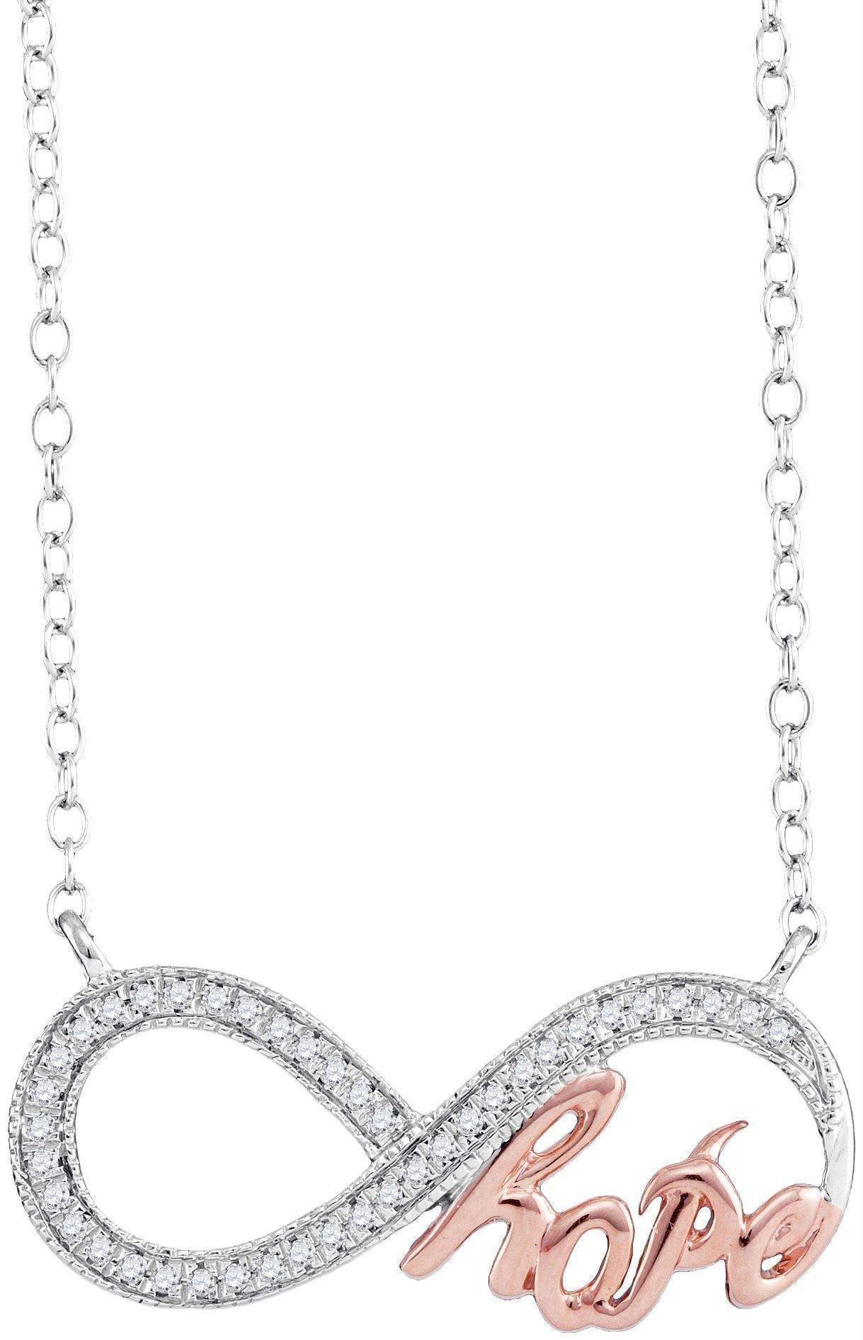 10kt White Gold Women's Round Diamond Infinity Hope Rose-tone Pendant Necklace 1-10 Cttw - FREE 