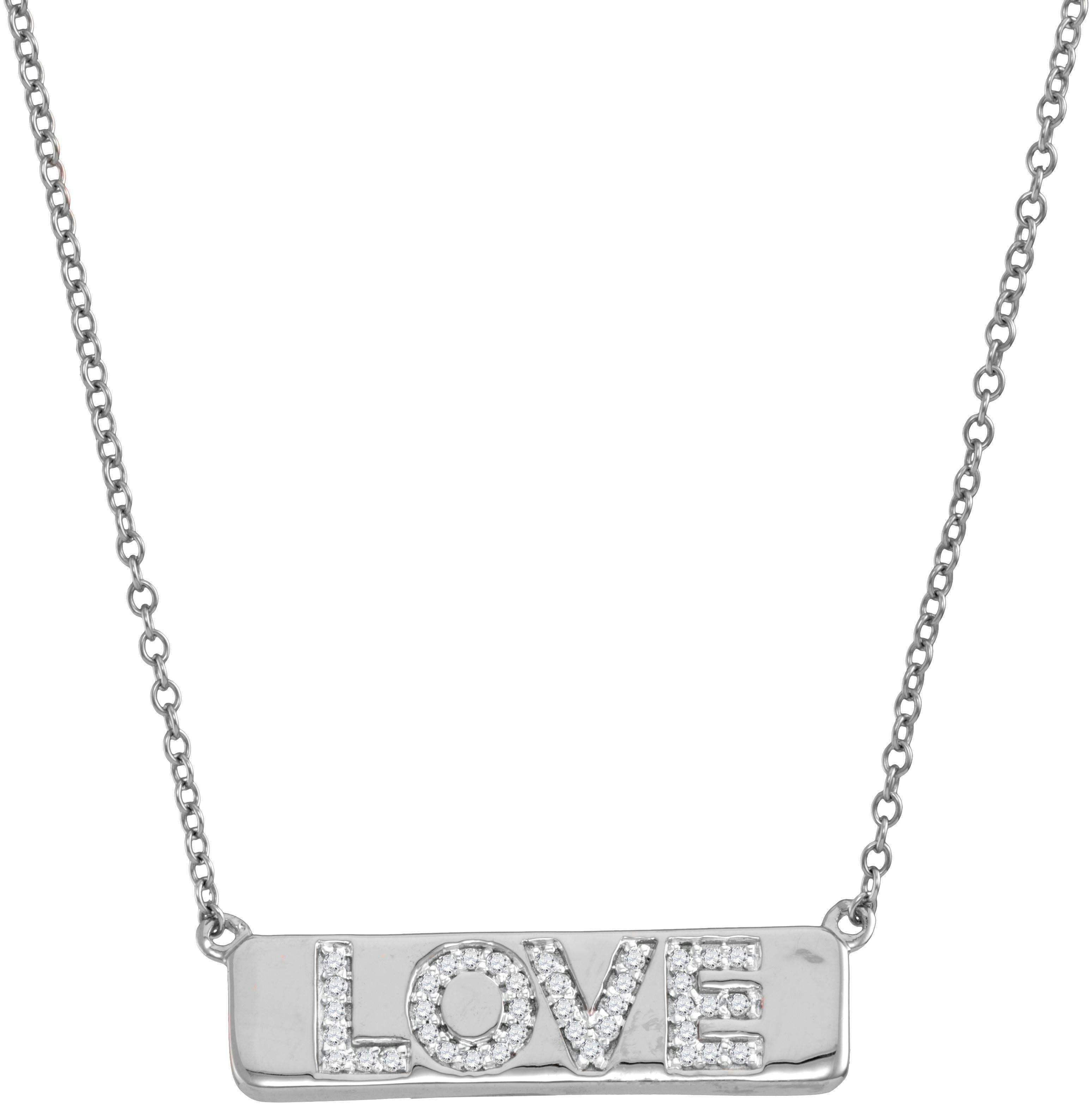 10kt White Gold Women's Round Diamond Love Bar Pendant Necklace with 18" Chain 1-8 Cttw - F