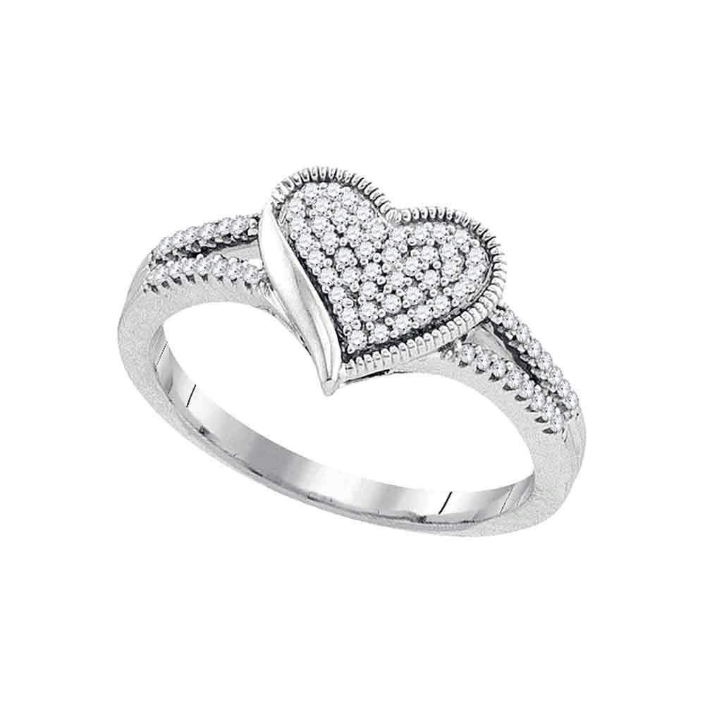 10kt White Gold Women's Round Diamond Milgrain Heart Cluster Ring 1/5 Cttw - FREE Shipping (US/C