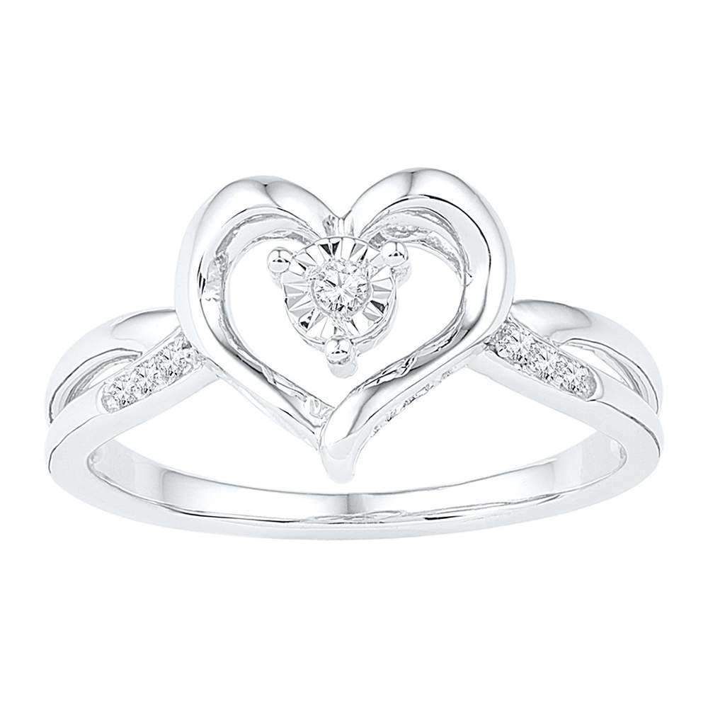 10kt White Gold Women's Round Diamond Solitaire Heart Ring 1/20 Cttw - FREE Shipping (US/CAN)