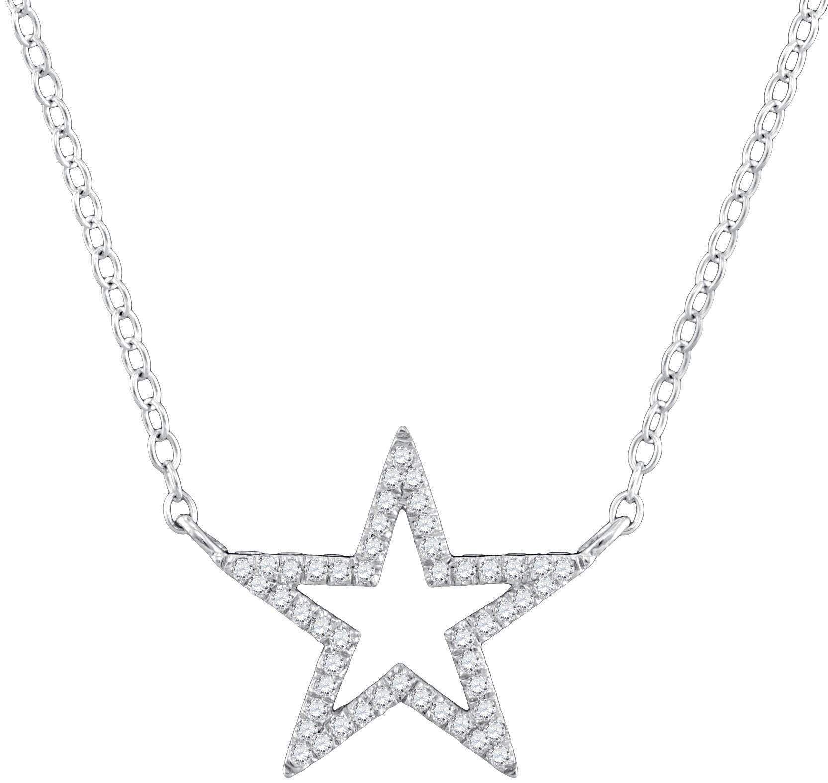 10kt White Gold Women's Round Diamond Star Outline Pendant Necklace with 18" Chain 1-8 Cttw