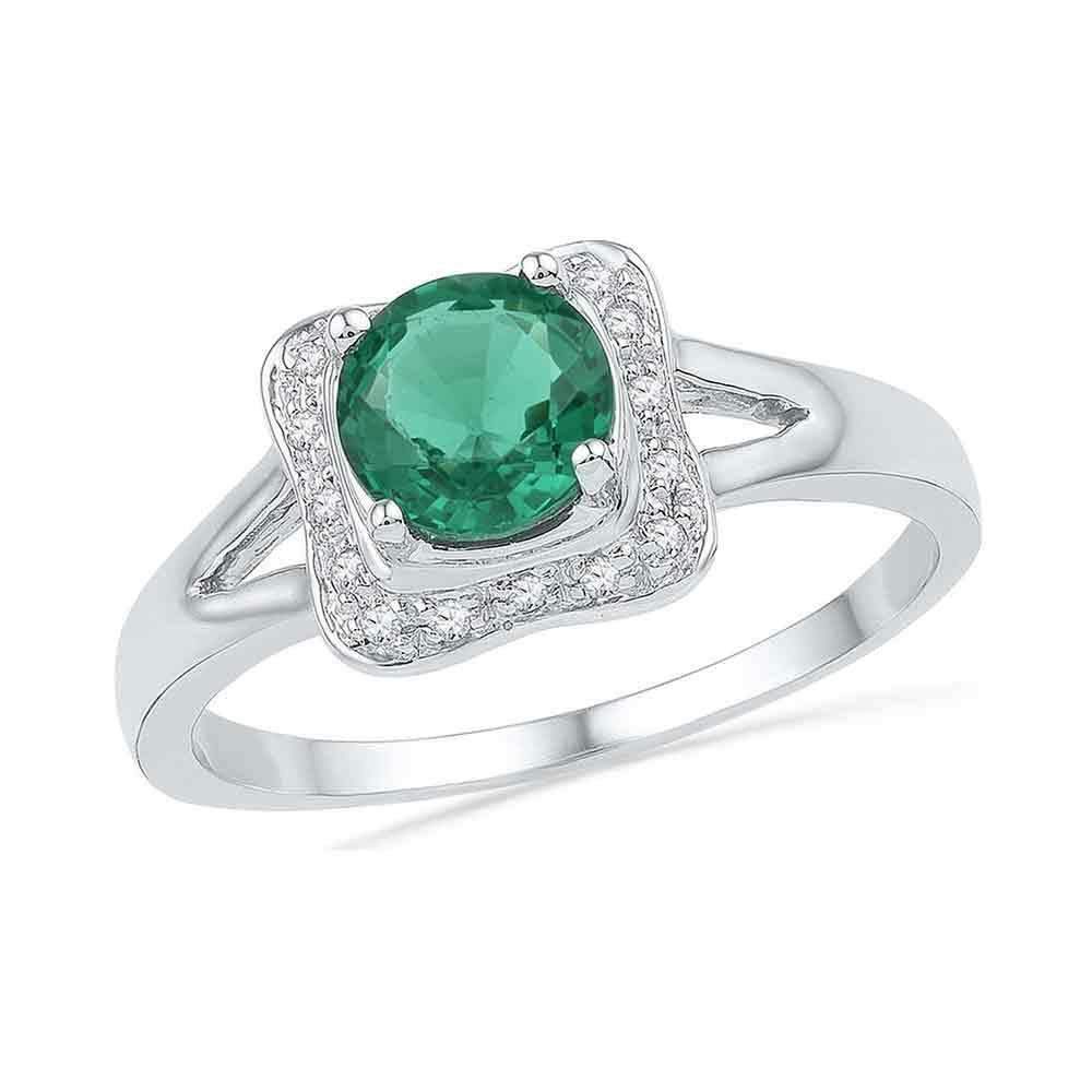 10kt White Gold Womens Round Lab-Created Emerald Solitaire Diamond Ring 7/8 Cttw