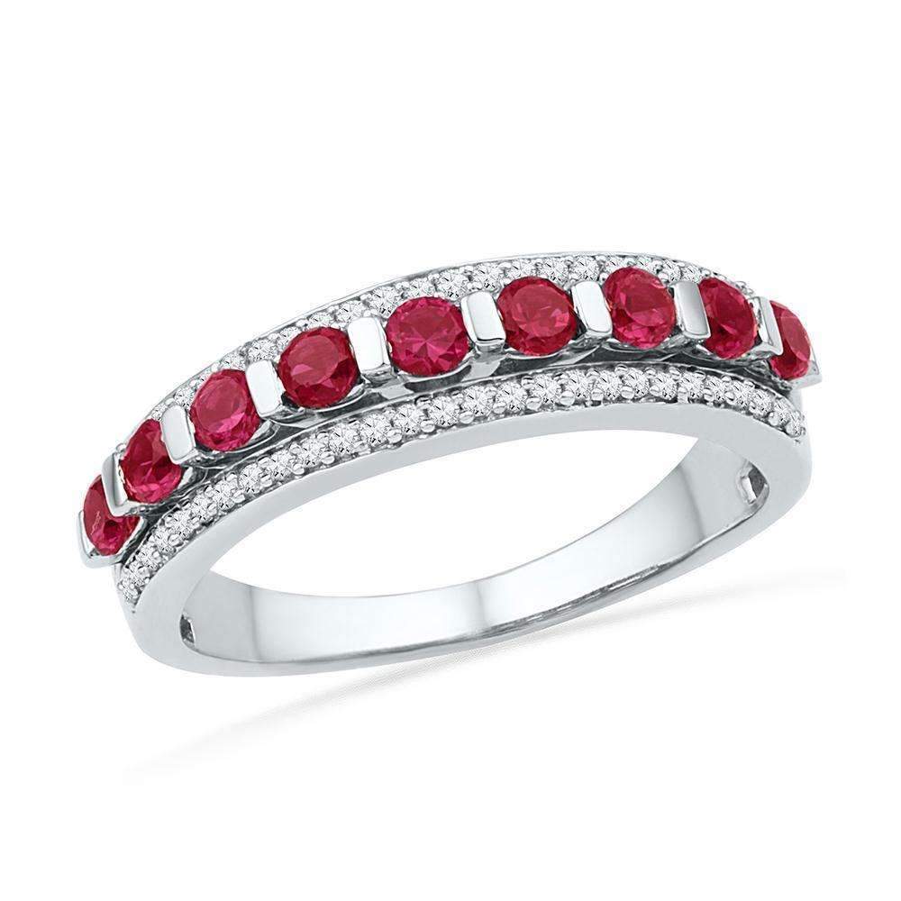 10kt White Gold Women's Round Lab-Created Ruby Diamond Band Ring 1-1-10 Cttw - FREE Shipping (US